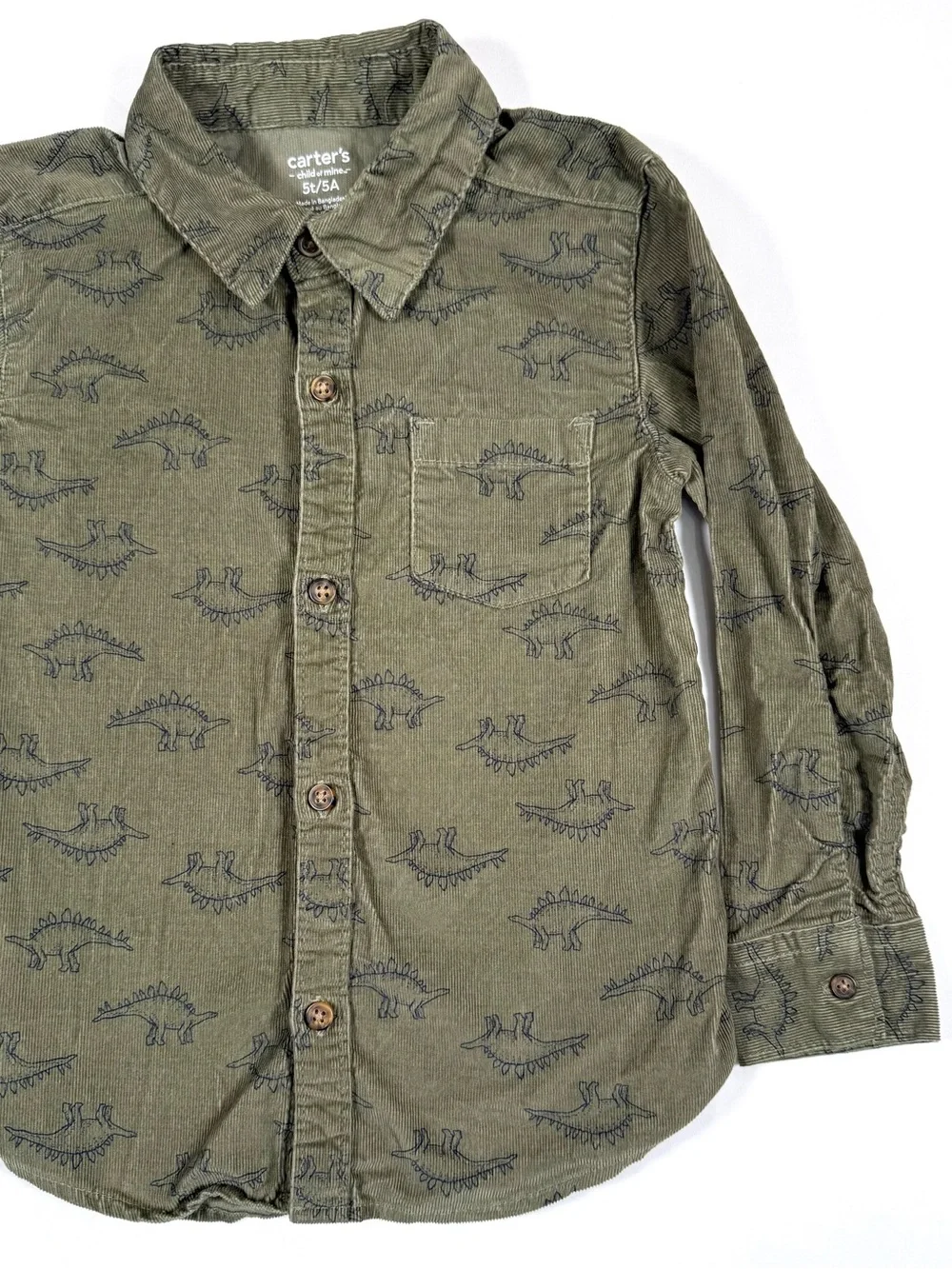 CARTER’S Boys Stegosaurus Dinosaur Corduroy Shirt 5T Cottagecore Outdoorsy Retro